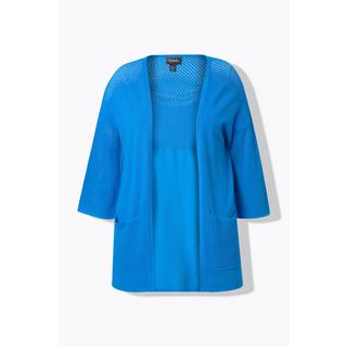 Ulla Popken Cardigan Jersey Mesh Oversize Encolure V Manches 3/4  