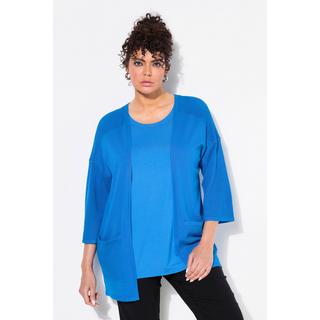 Ulla Popken Cardigan Jersey Mesh Oversize Encolure V Manches 3/4  