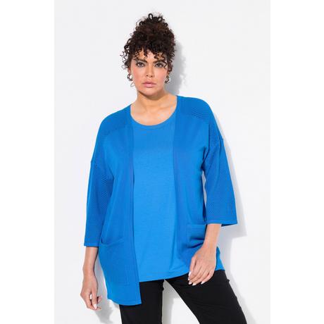 Ulla Popken Cardigan Jersey Mesh Oversize Encolure V Manches 3/4  