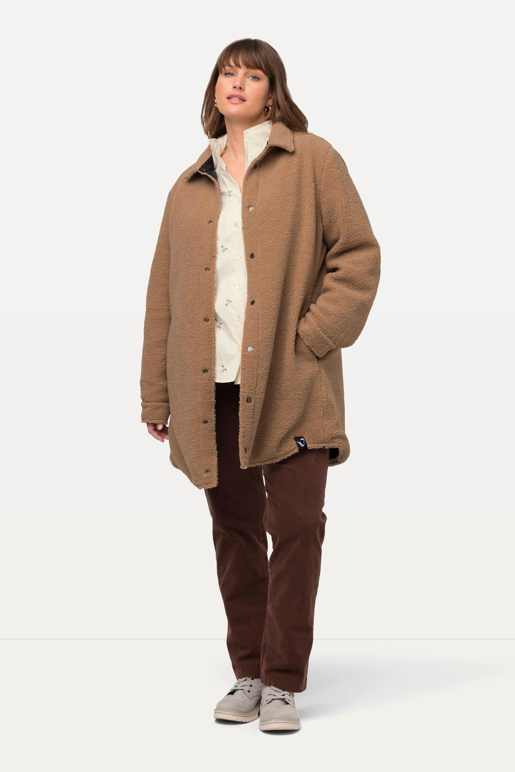 Ulla Popken Giacca Reversibile Trapuntata Teddy Collo Camicia Bottoni Automatici  