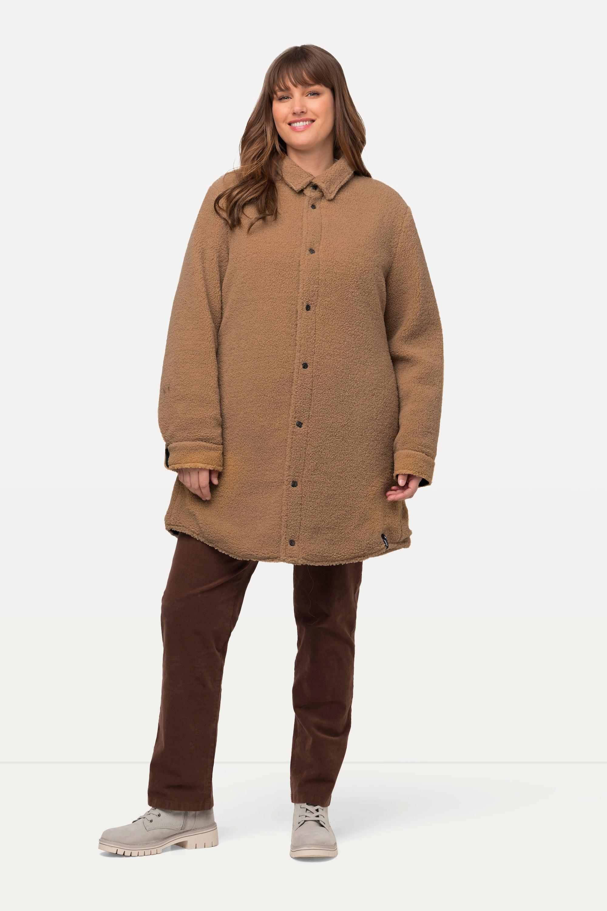 Ulla Popken Giacca Reversibile Trapuntata Teddy Collo Camicia Bottoni Automatici  