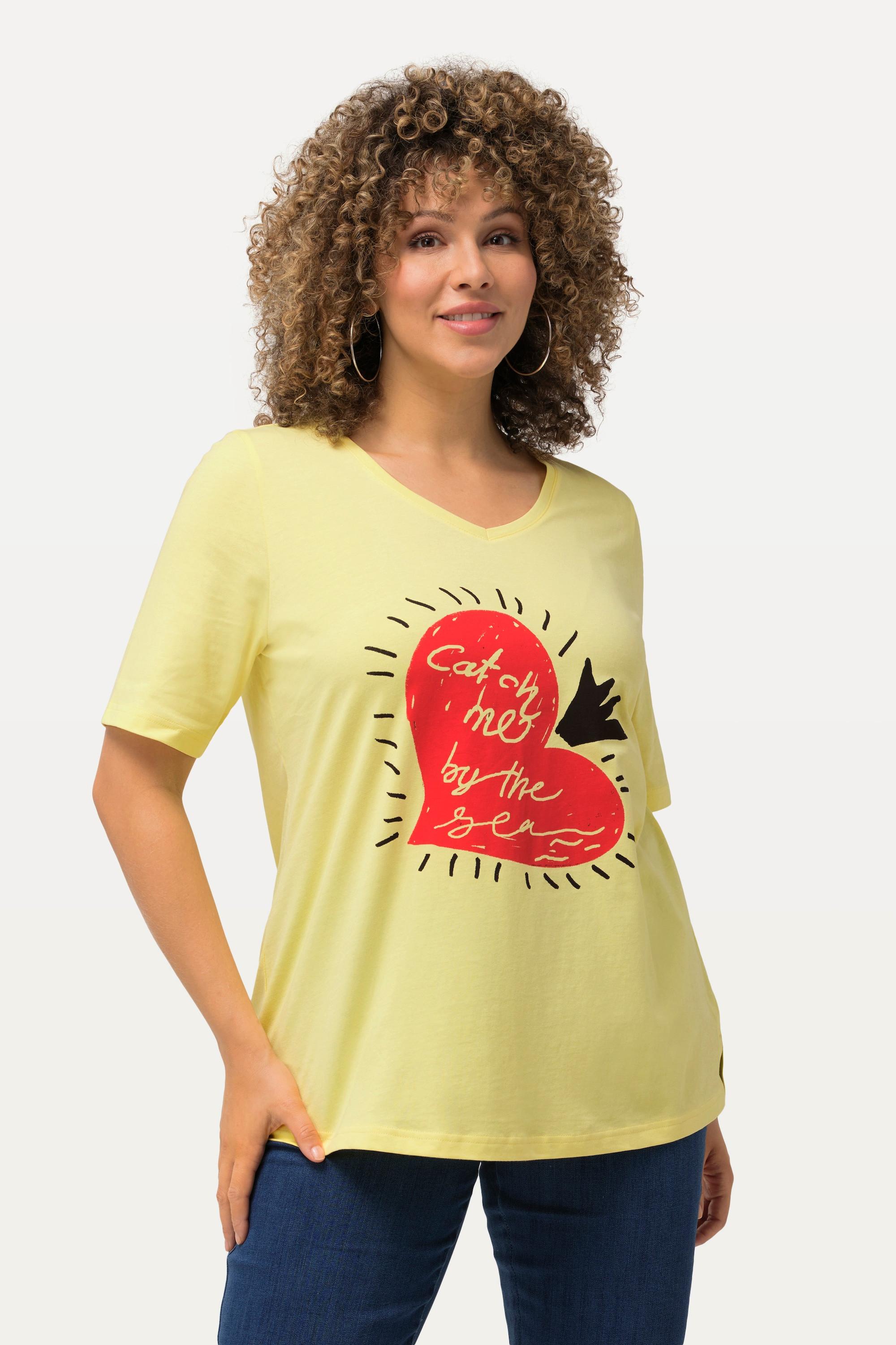 Ulla Popken  T-shirt classica con cuore, scollo a V e mezze maniche 