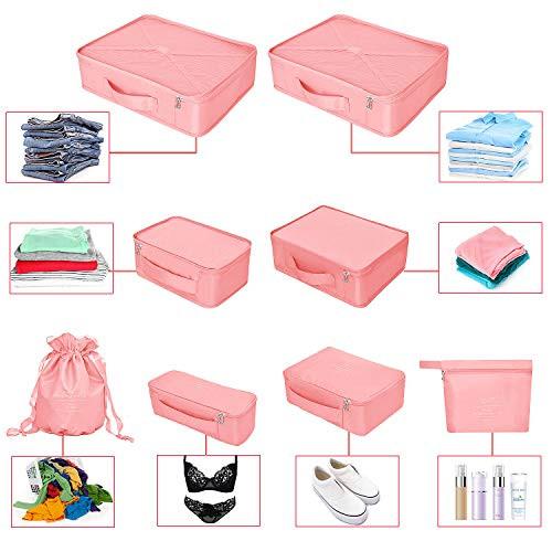 Only-bags.store  Organisateur de valise, sacs à vêtements pour le voyage, 8 pièces, 7 couleurs, organisateur de bagages de voyage incluant un sac de rangement de chaussures imperméable, sacs de compression pratiques pour les voyageurs 