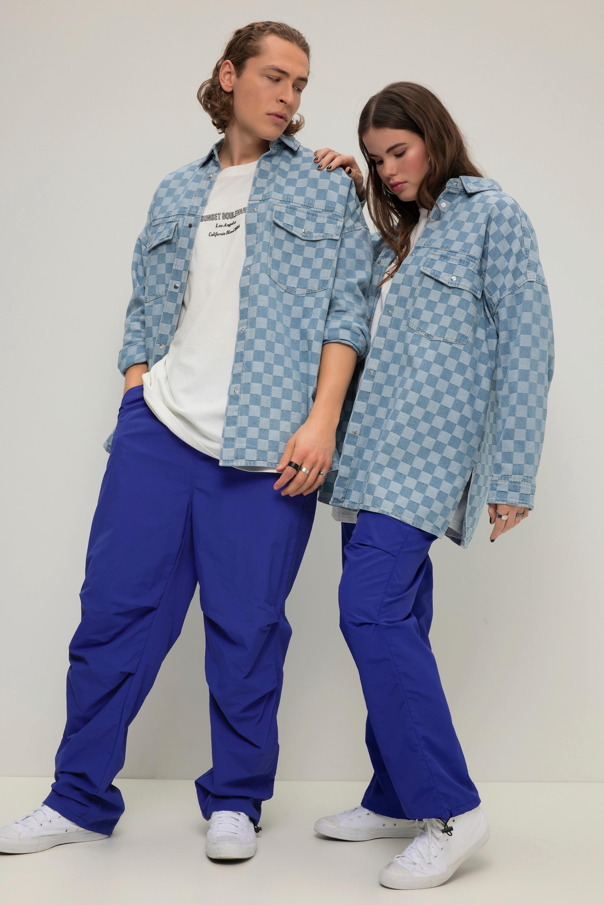 Studio Untold  Camicia di jeans unisex dal taglio oversize con design a scacchi e maniche lunghe 