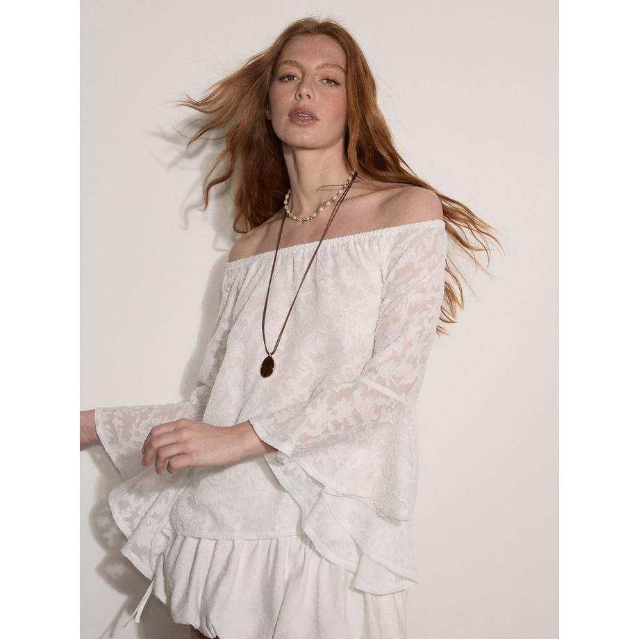 APRICOT Jacquard Chiffon Bardot Top  
