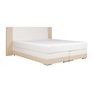 DREAMEA Set boxspring completo testata con LED + reti + materasso + topper ASTI similpelle crema e bianco  