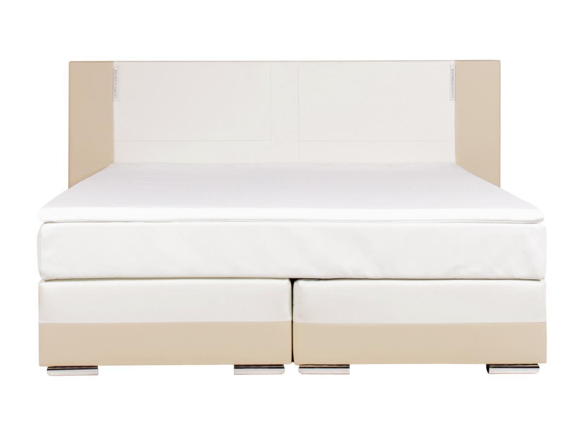 DREAMEA Set boxspring completo testata con LED + reti + materasso + topper ASTI similpelle crema e bianco  