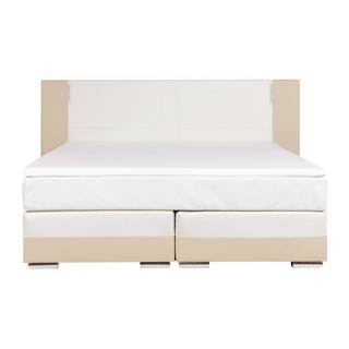 DREAMEA Set boxspring completo testata con LED + reti + materasso + topper ASTI similpelle crema e bianco  