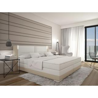 DREAMEA Set boxspring completo testata con LED + reti + materasso + topper ASTI similpelle crema e bianco  