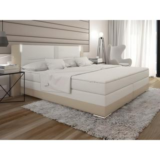 DREAMEA Ensemble boxspring complet tête de lit avec Leds + sommiers + matelas + surmatelas ASTI de DREAMEA simili Crème  