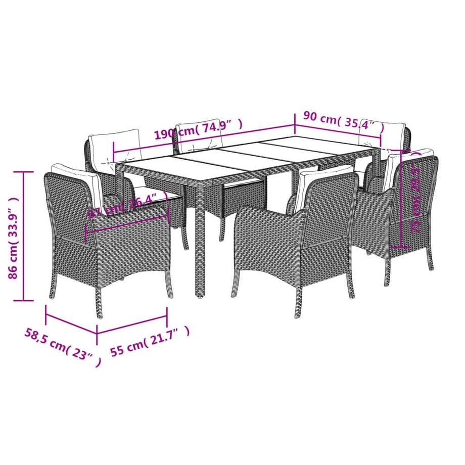 VidaXL Ensemble de salle à manger de jardin rotin synthétique  