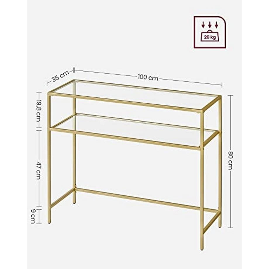 Pricenet  Moderner goldener Konsolentisch mit Regalen aus gehärtetem Glas 