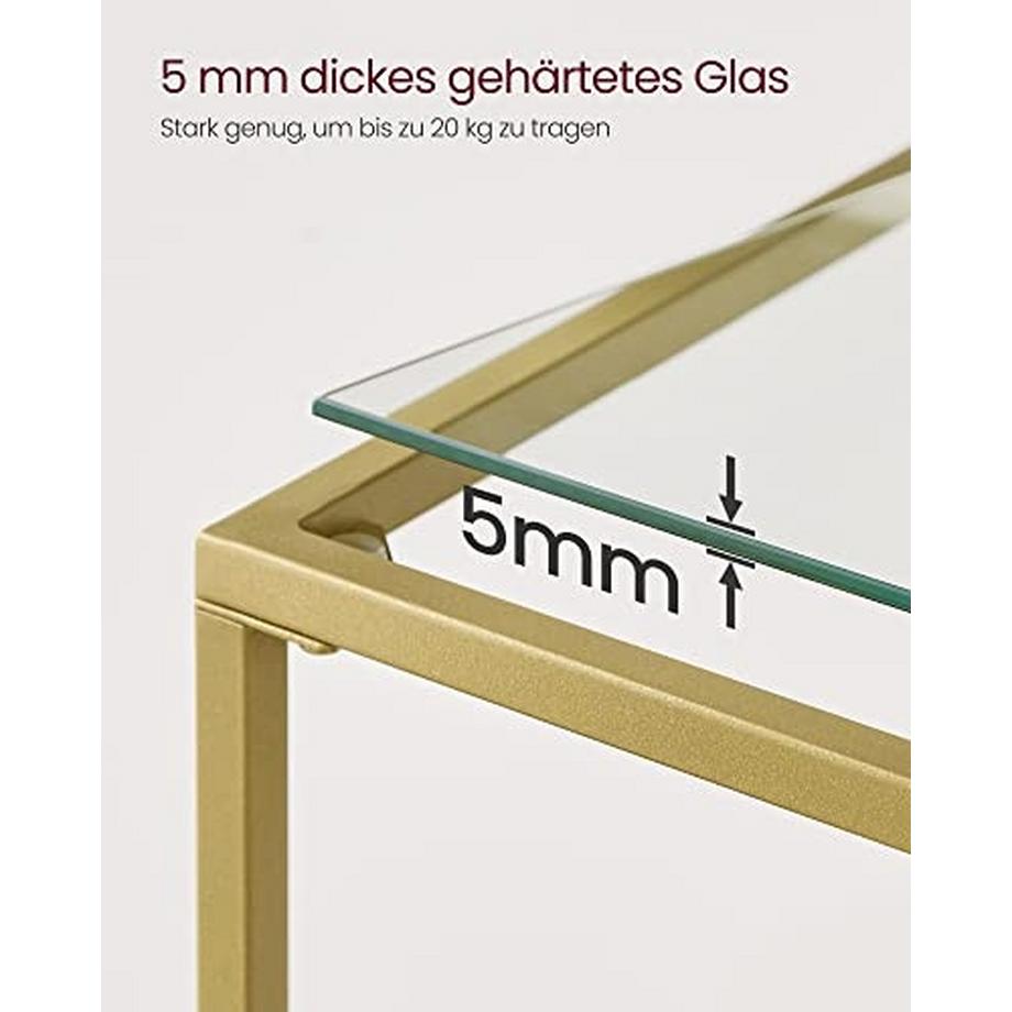 Pricenet  Moderner goldener Konsolentisch mit Regalen aus gehärtetem Glas 
