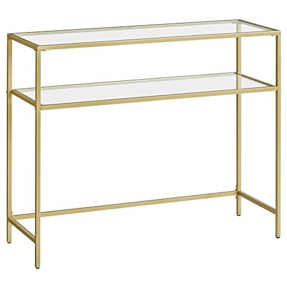 Pricenet  Moderner goldener Konsolentisch mit Regalen aus gehärtetem Glas 