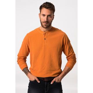 JP1880  Maglia serafino in piqué a nido d'ape con scollo a girocollo, maniche lunghe e abbottonatura arancione scuro 