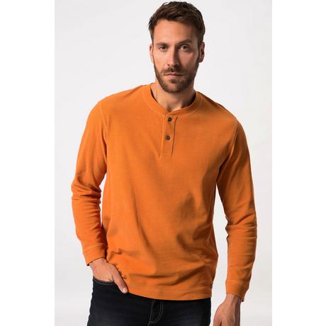 JP1880  Maglia serafino in piqué a nido d'ape con scollo a girocollo, maniche lunghe e abbottonatura arancione scuro 