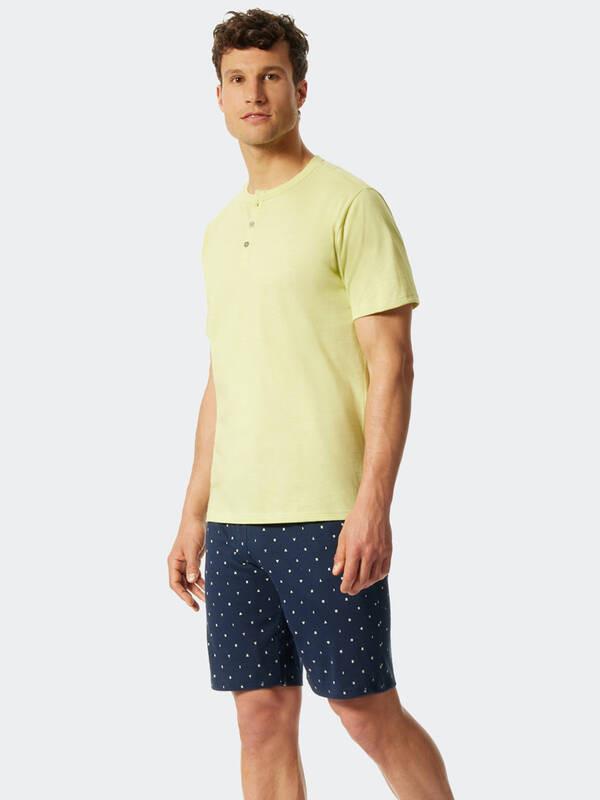 Schiesser Fashion Pyjama Kurzarm Henley Top Bedruckte Shorts  