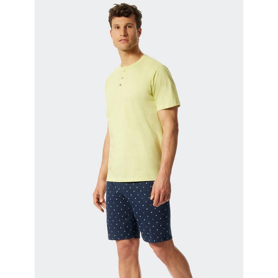 Schiesser Fashion Pyjama Kurzarm Henley Top und bedruckte Shorts  