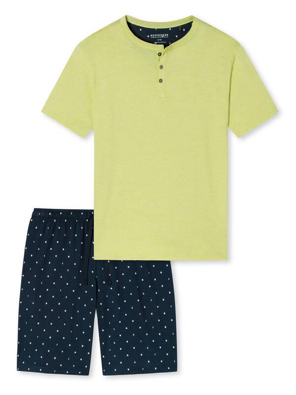 Schiesser Fashion Pyjama Kurzarm Henley Top Bedruckte Shorts  