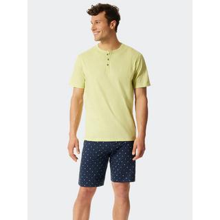 Schiesser Fashion Pyjama Kurzarm Henley Top Bedruckte Shorts  