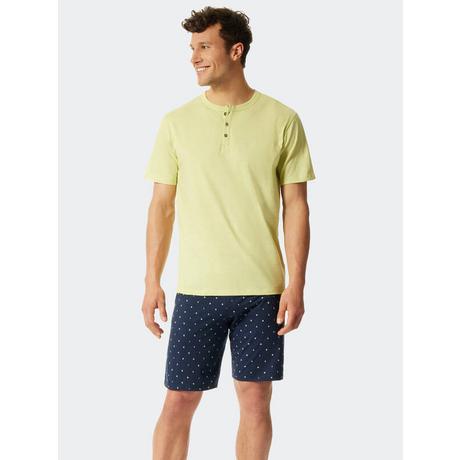 Schiesser Fashion Pyjama Kurzarm Henley Top Bedruckte Shorts  