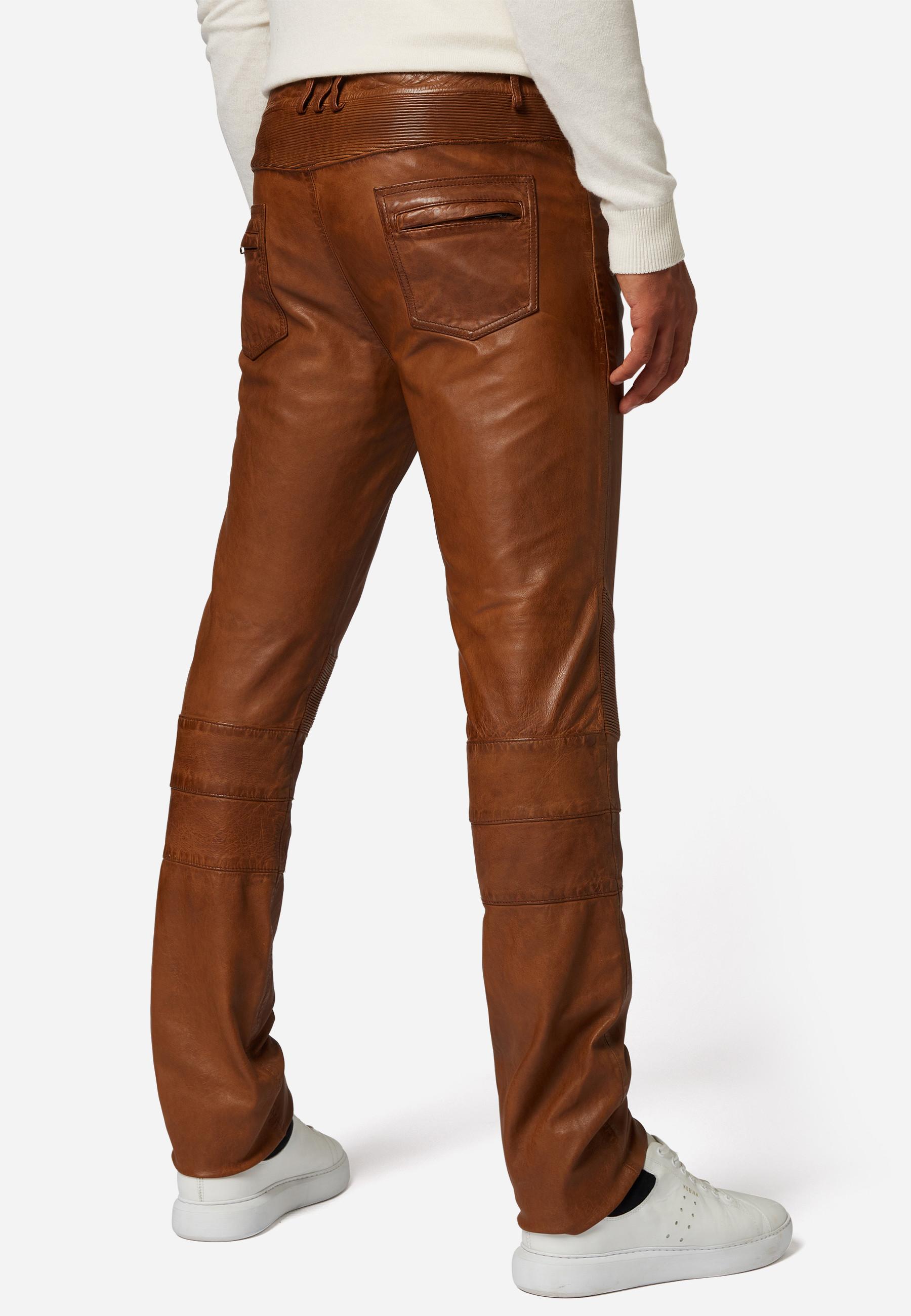 RICANO  Pantalon en cuir pour homme Franklin, dans un style classique à cinq poches avec des applications de motard. 