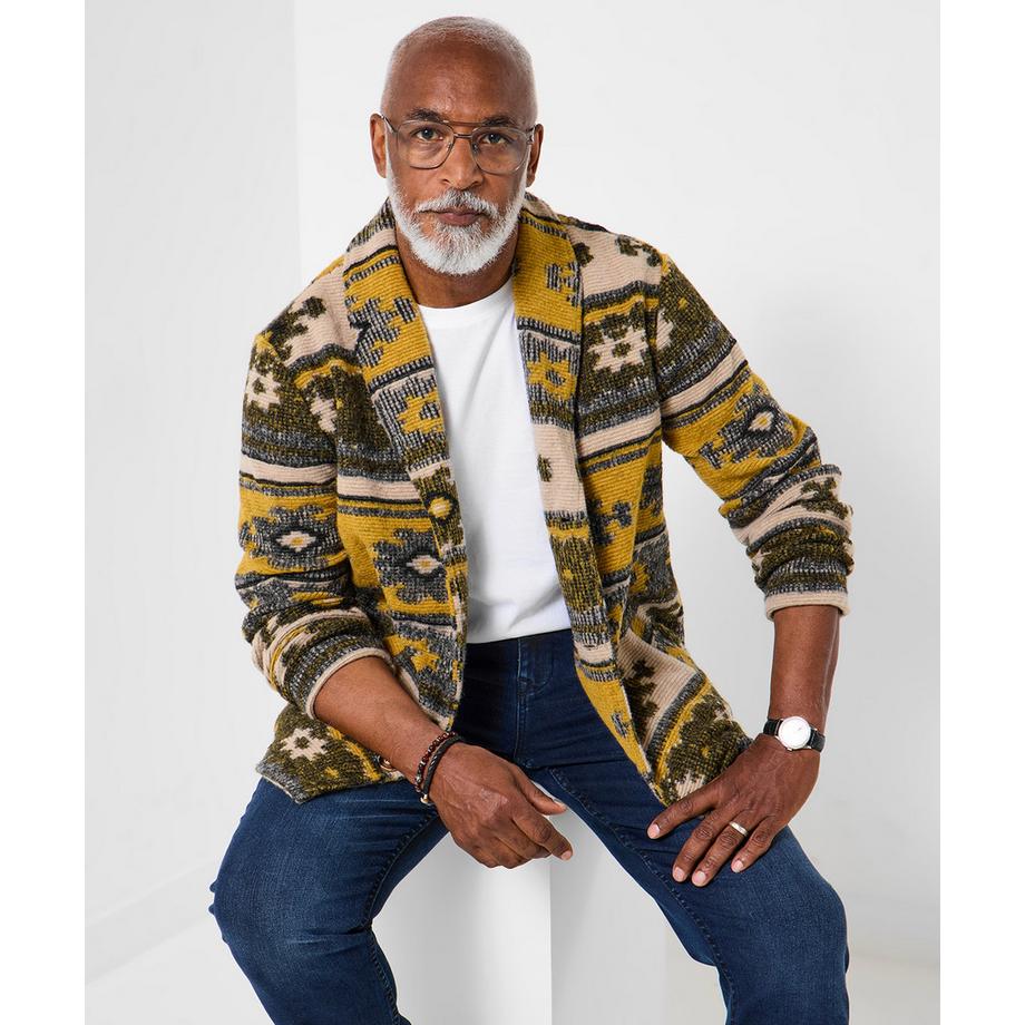 Veste à col châle en laine mélangée motif aztèque