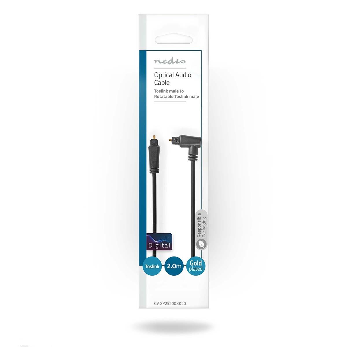 Nedis  Câble audio optique | TosLink mâle | TosLink mâle | Rotatif | 2.00 m | Rond | PVC | Noir | Enveloppe 