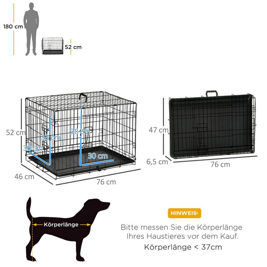 Northio  Caisse De Transport Pour Chien Cage Pour Petits Animaux Cage Pour Chien Cage De Transport Pliable En Métal Noir 76 X 46 X 52 Cm 