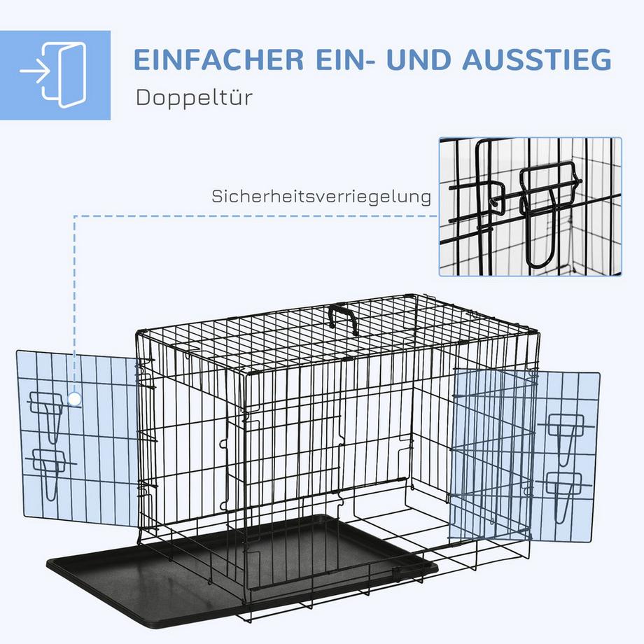 Northio  Caisse De Transport Pour Chien Cage Pour Petits Animaux Cage Pour Chien Cage De Transport Pliable En Métal Noir 76 X 46 X 52 Cm 