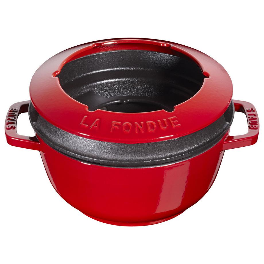 staub Fondue Set kirschrot m. 2 Griffen, rund. 18 cm  
