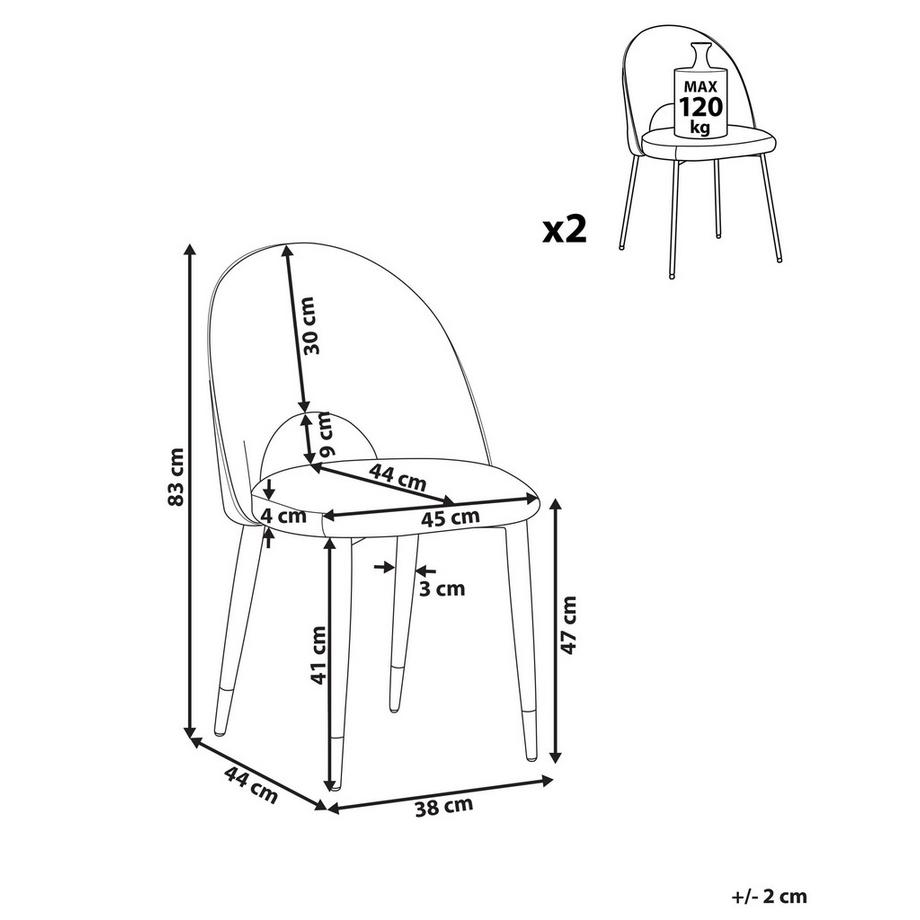 Beliani Set di 2 sedie da pranzo en Velluto Glamour MAGALIA  