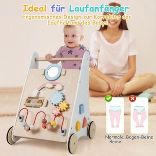 B2X  Trotteur en bois 7 en 1 avec plateau de jeu, miroir, blocs de construction et boîte de rangement. 