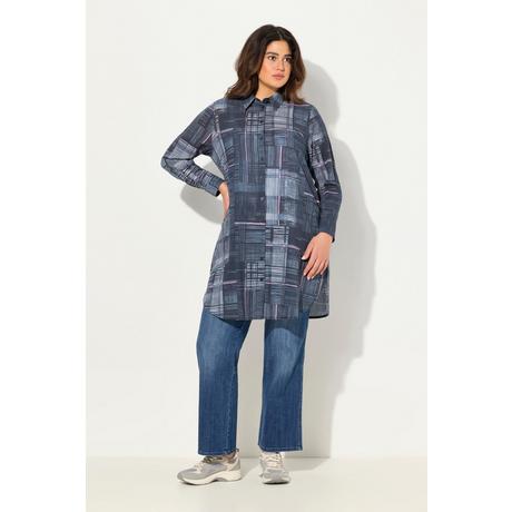 Ulla Popken  Blusa dal taglio lungo e svasato con quadri, colletto da camicia e maniche lunghe 