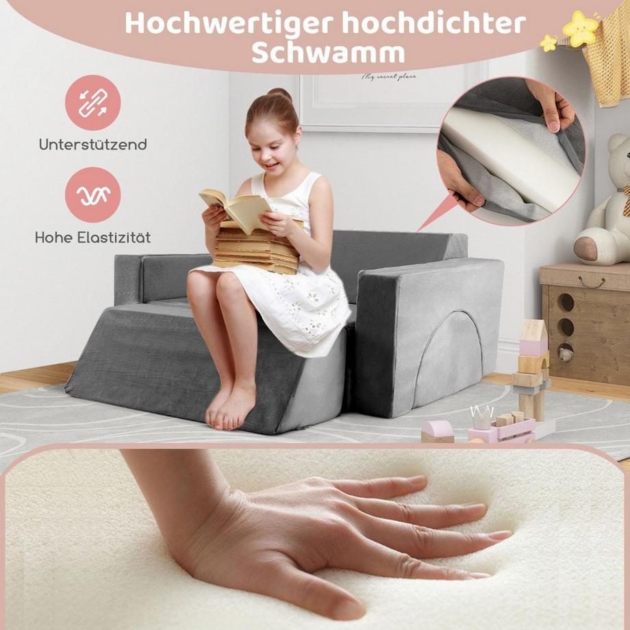 Northix Modulares Kindersofa Spielsofa Modulsofa mit abnehmbarem Bezug 105,5 x 101 x 48 cm Grau  