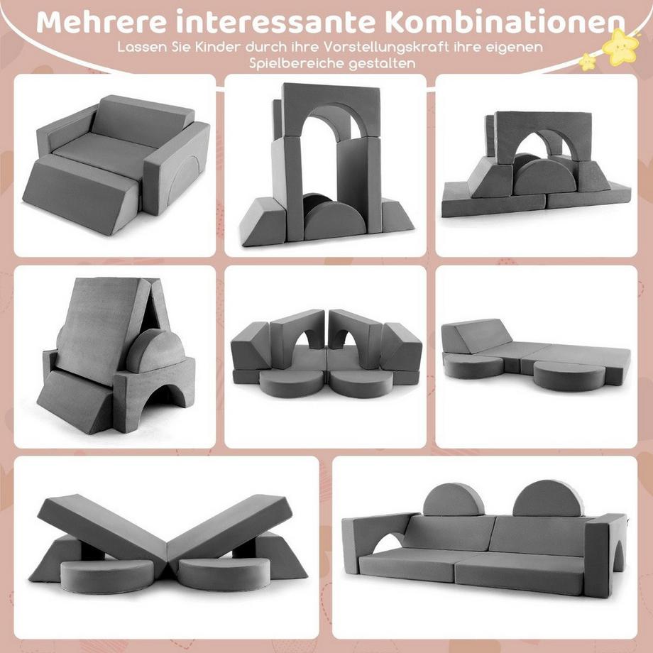 Northix Modulares Kindersofa Spielsofa Modulsofa mit abnehmbarem Bezug 105,5 x 101 x 48 cm Grau  