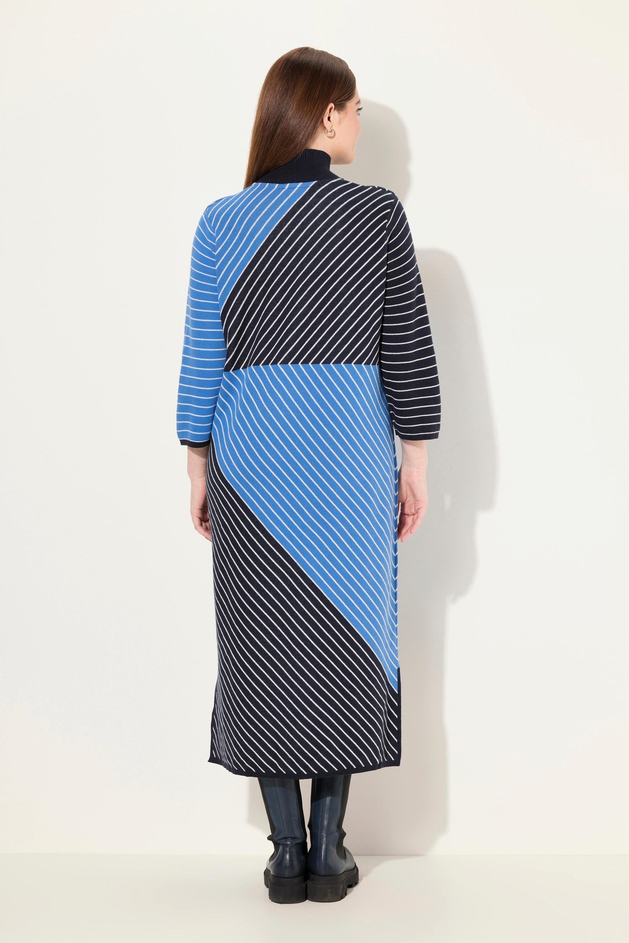 Ulla Popken Abito Midi in Maglia Collo Alto Maniche 3/4 Cotone Biologico  