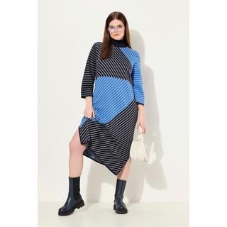 Ulla Popken Abito Midi in Maglia Collo Alto Maniche 3/4 Cotone Biologico  