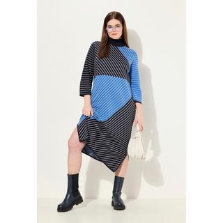 Ulla Popken  Abito midi in maglia di cotone biologico con collo alto e maniche a 3/4 