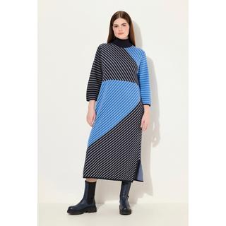 Ulla Popken  Robe midi en maille de coton bio. Col montant et manches 3/4. 