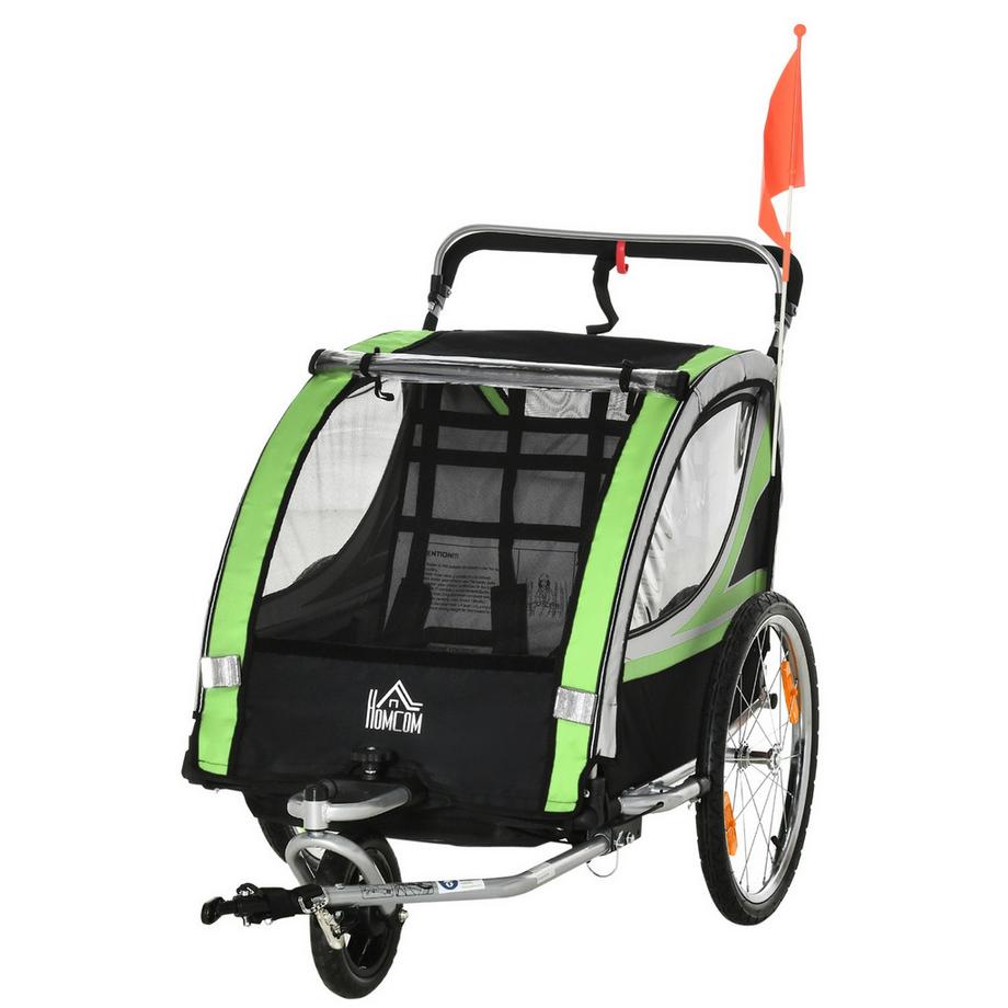 Northio  Remorque Enfant 2 En 1, Remorque À Vélo Avec Ceinture De Sécurité 5 Points, Rotative À 360° Avec Drapeau Pour Max. Deux Enfants Âgés De 1,5 Ans Et Plus. 