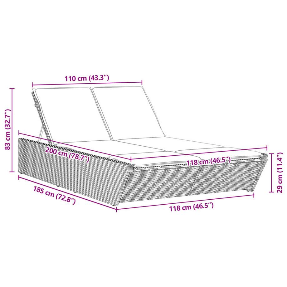 VidaXL Chaise longue double rotin synthétique  