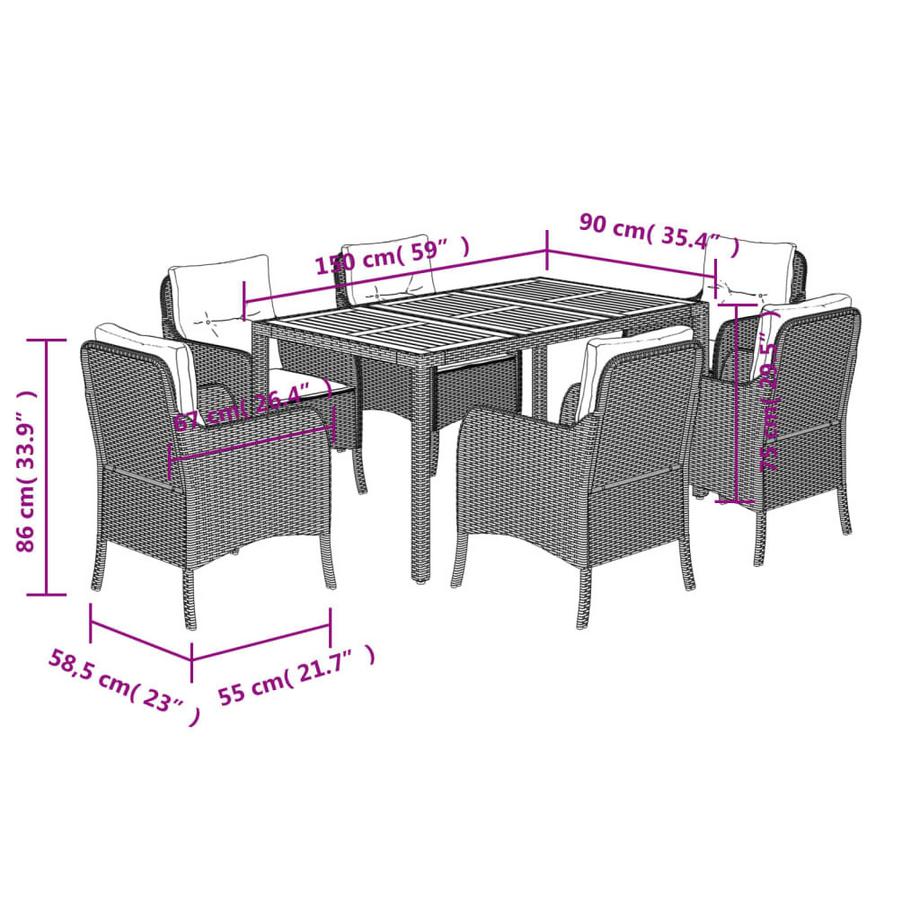 VidaXL Ensemble de salle à manger de jardin rotin synthétique  