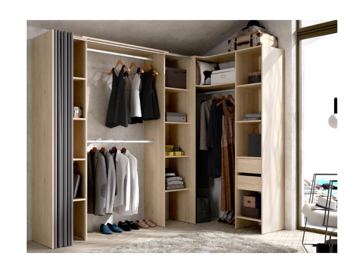 Vente-unique Armadio guardaroba angolare allungabile L12 Rovere e Grigio DORIAN  
