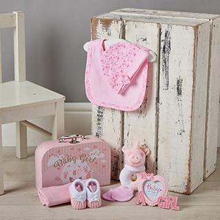 Activity-board  Coffret cadeau bébé dans une boîte souvenir - cadeau emballé à la main pour fille de naissance - coffret cadeau bébé avec hochet en peluche, cadre photo, couche en mousseline, bavoir, chaussettes, gants et bonnet 