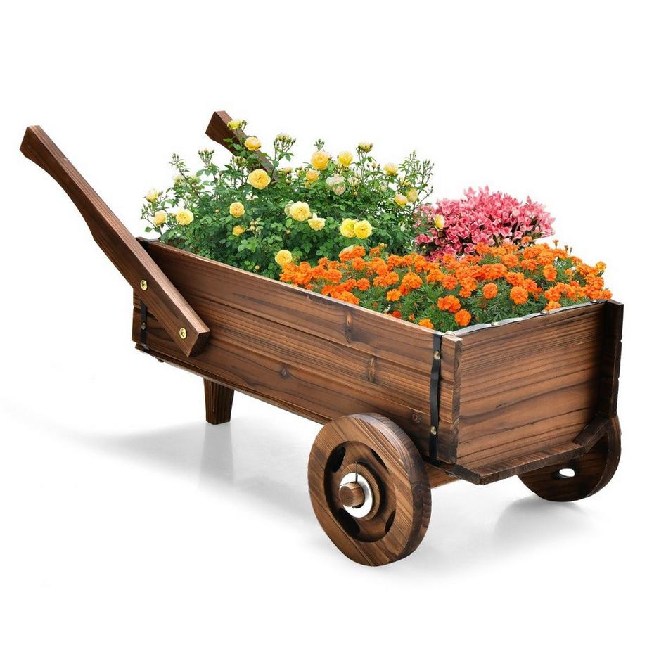 Northix Pflanzenwagen Dekorativer Blumenwagen mit Rädern 81 x 40 x 38,5 cm Braun  