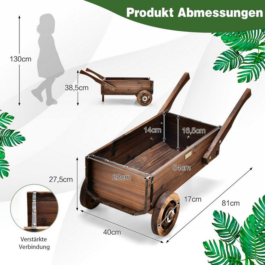 Northix Pflanzenwagen Dekorativer Blumenwagen mit Rädern 81 x 40 x 38,5 cm Braun  