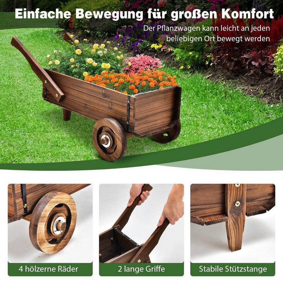 Northix Pflanzenwagen Dekorativer Blumenwagen mit Rädern 81 x 40 x 38,5 cm Braun  