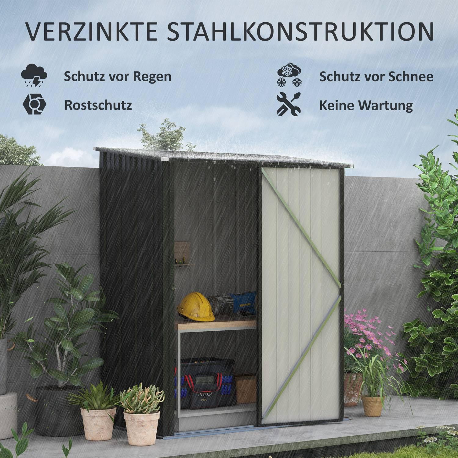 Northio Remise à outils 1,34 m² Armoire de jardin verrouillable avec toit en appentis en acier galvanisé, 161,5x94,5x196cm, noir  