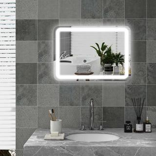 Northio  Miroir de salle de bain LED, 50 x 70 cm, IP44, avec 3 couleurs de lumière, interrupteur tactile, antibuée automatique, fonction mémoire, verre trempé, argent 